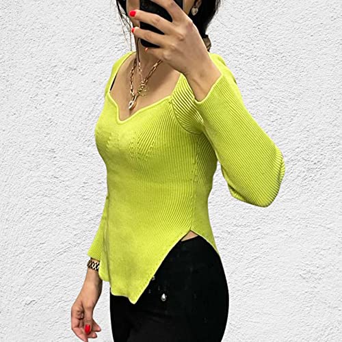 Image of Women's Square Neck Ribbed Knitted Sweater Long Sleeve Crop Slim Fitted Basic Pullover Tops
