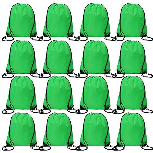 CODOBON 16 Pcs Drawstring Bags Bulk Polyester Draw String Bags Gym Sports Cinch Bag Drawstring Backpack for Women Men Green