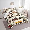 Vintage Train Comforter Set Full 7Pcs Retro Steam Engine Bedding Kids Colorful Steam Locomotive Train Transportation Vehicle Train Bed In A Bag With Comforter, Sheets, Pillowcases & Cushion Cover #2