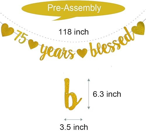 Miniatura 2 de WEIANDBO - Pancarta dorada con purpurina de 75 años, pre-encordada, decoración de fiesta de cumpleaños 75/aniversario de boda, telón de fondo, 75