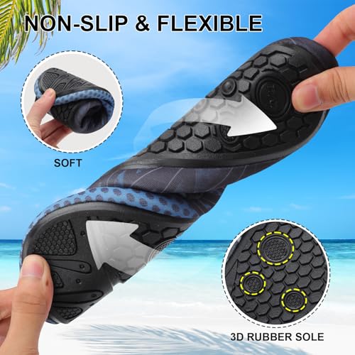 Mens Womens Water Shoes Quick Dry Barefoot Shoes Non-Slip Aqua Socks for Beach Swim Blue Gradient Dot4