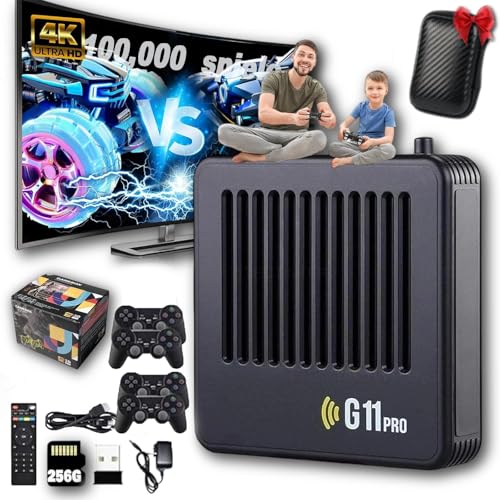 Retrowave G11 Pro, 2025 G11 Pro Konsole 100000 Spiele 4k, Retro Spielekonsole, Plug & Play Video Games with 4 Wireless Dual Controllers (256G,4 Controllers)