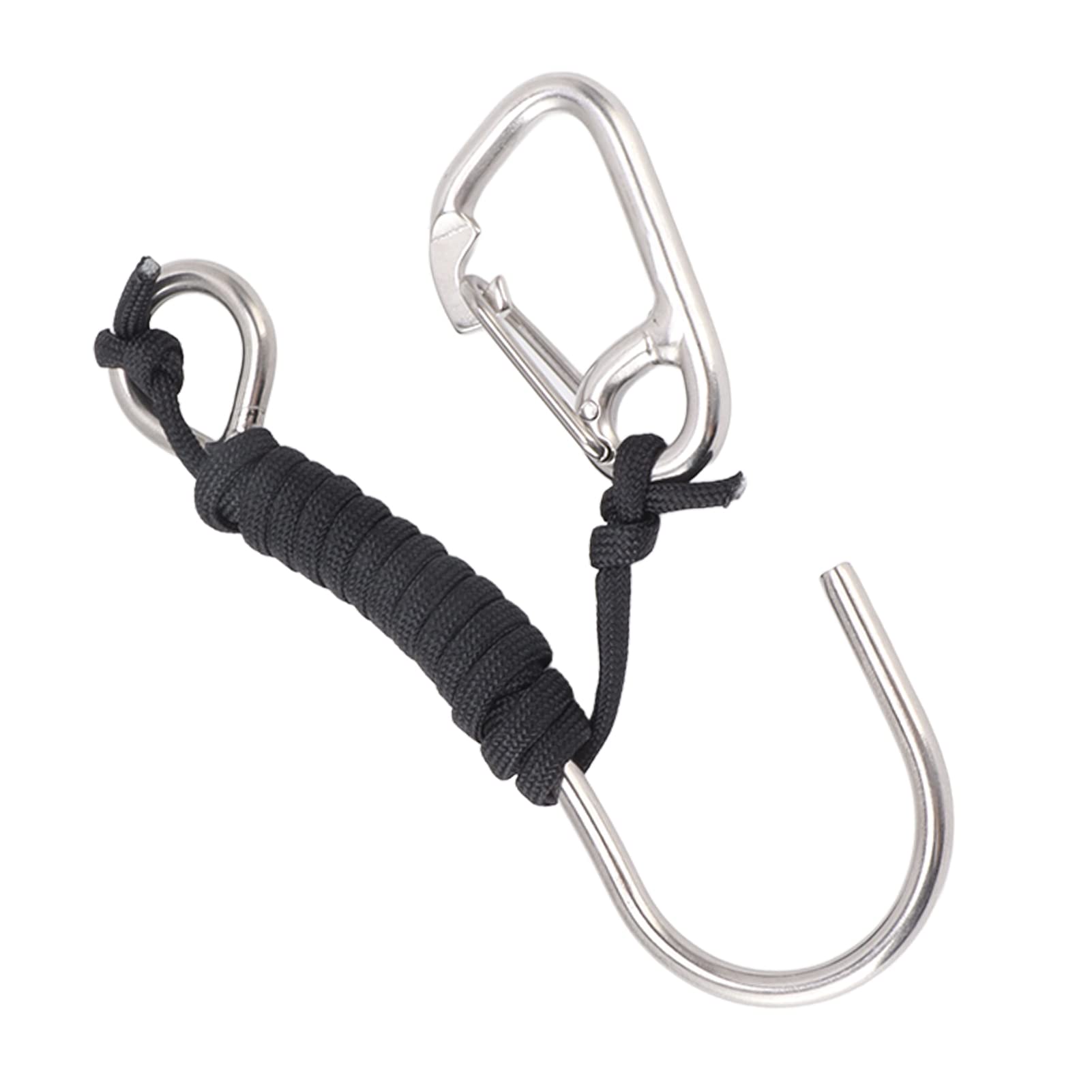 Diving Stainless Steel Single Hook Diving Hook with Lanyard Quick Release Buckle (Black)