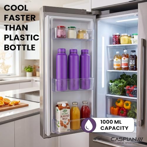 Image of CASPIAN / / / Astra Stainless Steel Water Bottle 1 litre (1000 ml) | Single Wall, Leakproof & BPA-Free | Reusable Metal Bottle for Fridge, Home, Office, Gym, School & Travel, Grape, Pack of 1
