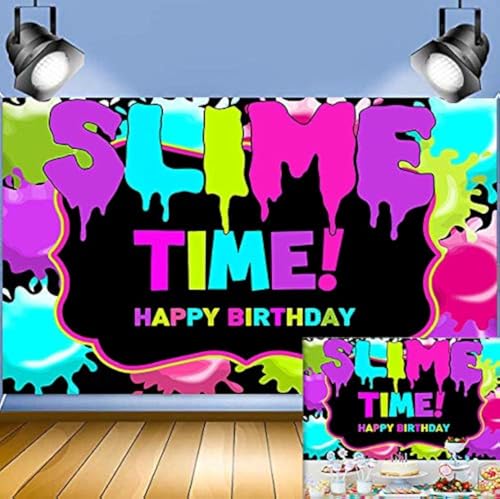 Its Slime Time Theme Photography Backdrop 5x3ft Colorful Fiesta Happy Birthday Party Decoration Photo Background for Kids Baby Shower Newborn Cake Table Studio Props Banner