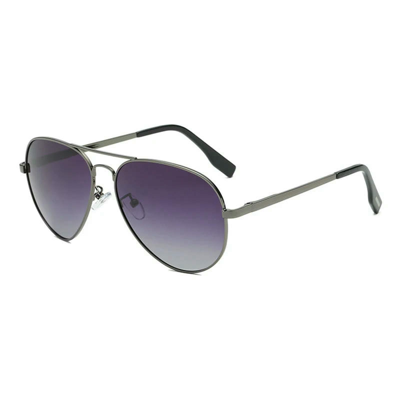 Gyios Sunglasses Double Bridge Oval For Men Women Gunmetal Thin Metal Frame Gradient Purple Grey Lens Eyewear -gun Grey-polarized