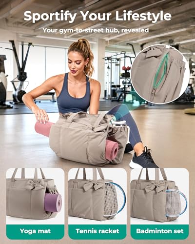 Image of BAGSMART Crush Bow Tote Bag for Women, Puffer Travel Work Yoga Laptop Bag | Large Bow Tote Fits 40oz Tumbler, 15.6 inch Laptop, Yoga Mat Sleeve, Waterproof Pocket, Travel Work Swim Gym Mom Shoulder Handbag
