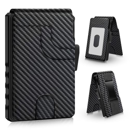Wallet for Men, Smart Pop Up Wallet, Slim Minimalist RFID Blocking Card Holder, Aluminum Case, Magnetic Closure 10-14 Card Capacity, ID Window, Cash Slot (Carbon Fiber)