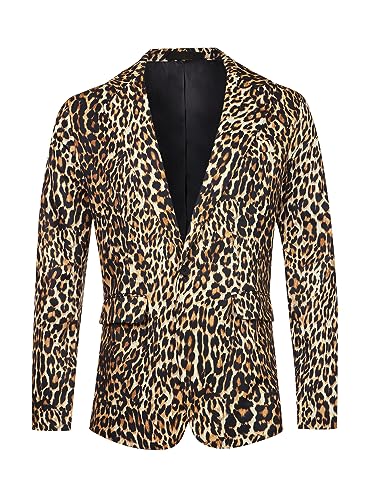 Lars Amadeus Animal Printed Blazer for Men's Vintage Slim Fit One Button Party Sports Coats