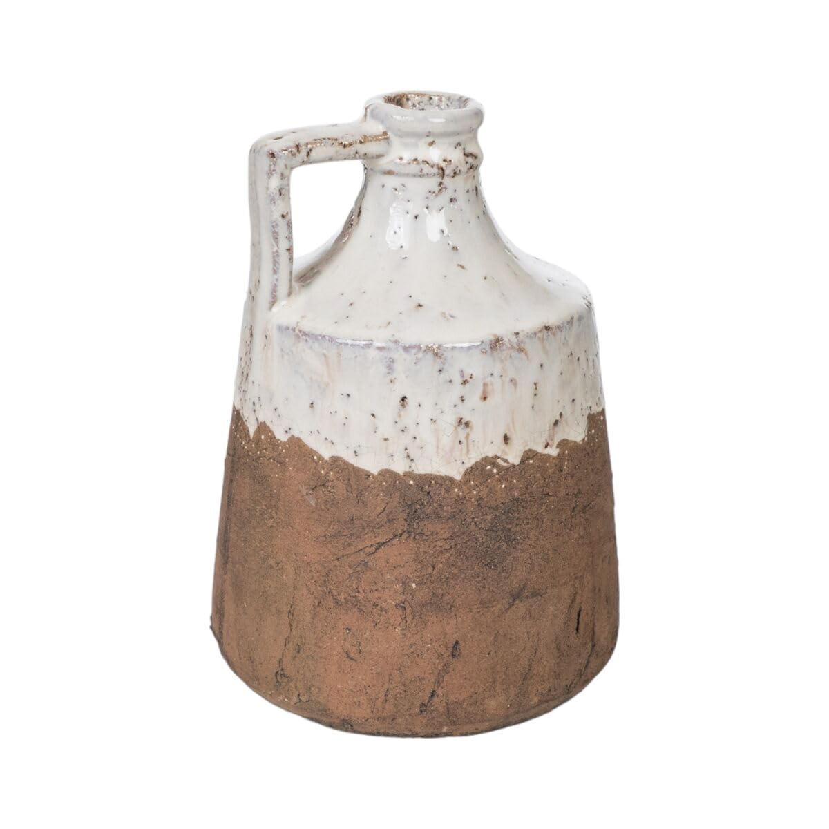 Romimex White Terracotta Rustic Vase 16 x 21 x 16 cm with Handle
