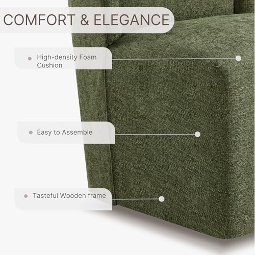 Image of KISLOT Upholstered Dining Chairs Set of 1 with Casters, Wingback Modern Side Armless Deskchair with Rollers for Diningroom Bedroom Livingroom Reading Room, Green Fabric