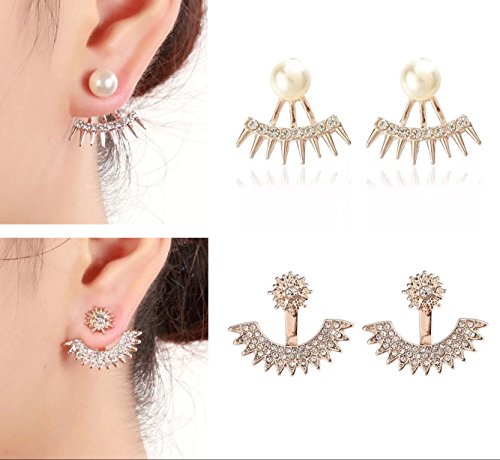 9 Pairs Rose Gold Silver Hollow Lotus Flower Earrings Simple Chic Crystal Pearl Turquoise Stud Earrings Set3