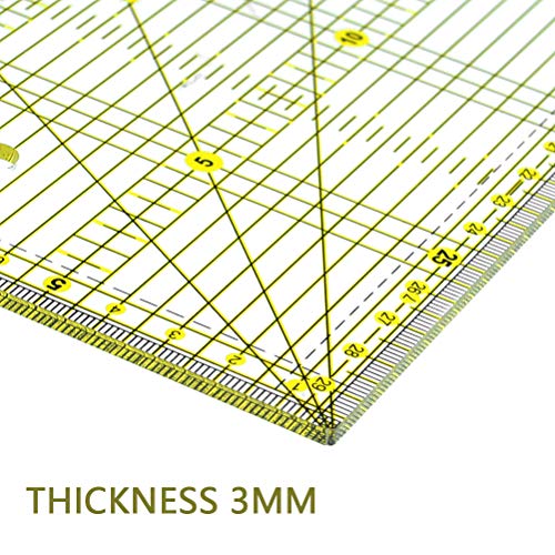 ATPWONZ Quilting Ruler, 6\" x 12\" Laser Cut Acrylic Quilters\' Ruler with Adhesive Non-Slip Grips, Patented Double Colored Grid Lines for Easy Precision Cutting, Ruler for Quilting, Sewing & Crafts