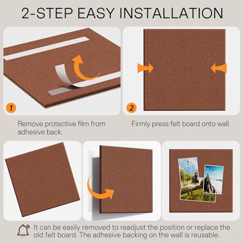 Image of MaxGear Felt Bulletin Board 36 inch x 24 inch, Chocolate Brown Felt Wall Tiles