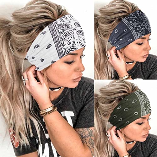 Aceorna Boho Headbands Wide Knot Hair Band Elastic Turban Head Band Stretch Leopard Twist Head Wraps Cloth Yoga Sweartband Fashion Hair Accessories for Women and Girls 3 Pcs (Set L)