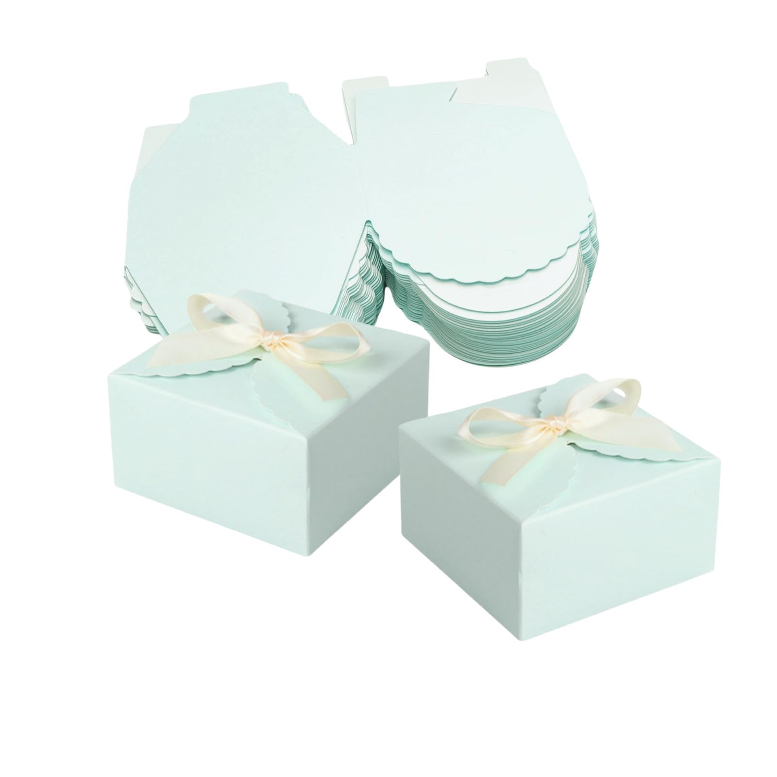 30pcs Paper Candy Boxes, FLZOOY 9 x 9 x 5cm Gift Boxes Favor Box with Ribbon for Wedding Baby Shower Birthday Party (Lake Blue) โ image 1