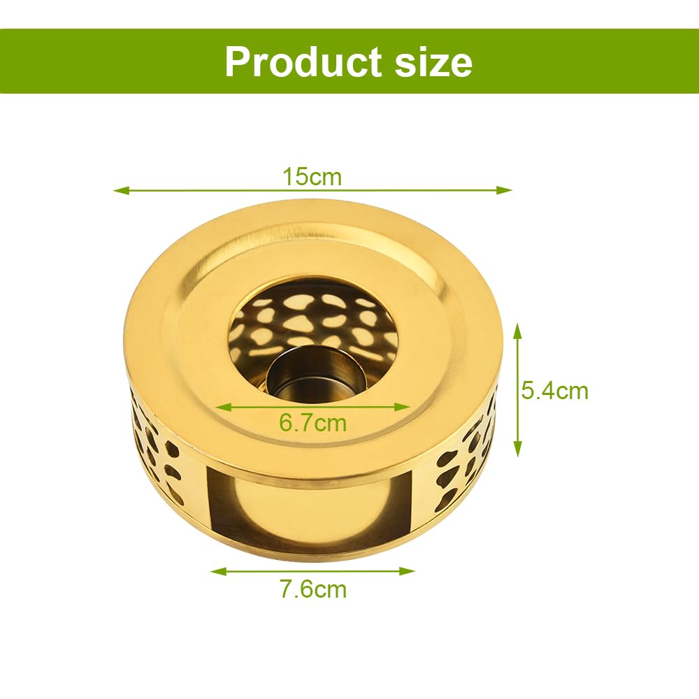 Calentador de Tetera de Acero Inoxidable con Portavelas, Calentador de Té para Leche Café Bebidas Calientes (Dorado)