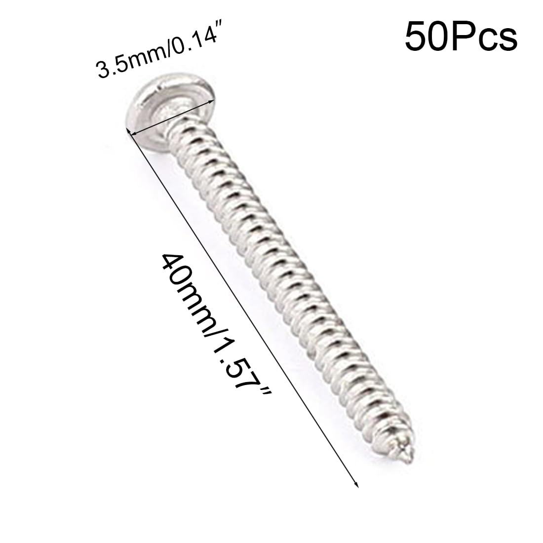 TA-VIGOR 50Pcs Self Tapping Screws, M3.5 Phillips Pan Head Screw, 40mm Round Head Tapping Screws - Image 2