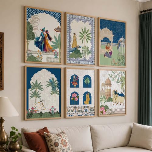 Image of kotart Framed Wall Painting for Home Room Bedroom Office Wall Decor|Traditional Indian Wall Art Madhubani Paintings for Living Room|set of 6 (C, 10x13 inch)