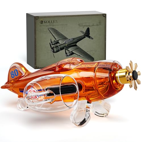 Kollea Gifts for Men Dad, Fighter Aircraft Whiskey Decanter Set with 2 Detachable Glasses,...