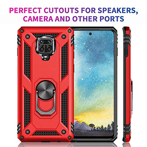 Image of DR VAKUHybrid Ring Armor Back Cover for Redmi Note 9 Pro Tough Armor Bumper Case with 360 Metal Rotating Kickstand Ring Holder - Red