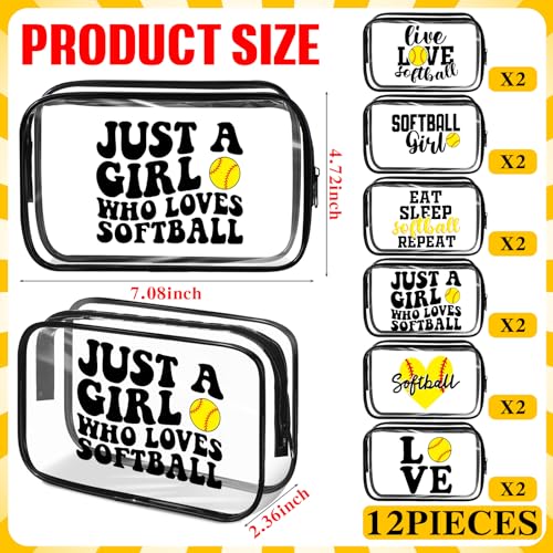 Reginary 12 Pcs 7 x 4.7 x 2.4'' Softball Makeup Bag Softball Gifts for Team Clear PVC Softball Cosmetic Case Softball Goodie Bag Stuffers Accessories for Woman Toiletry Zipper Pouch Team Party Favors2