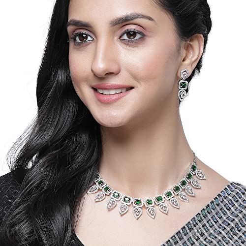 Leaf Style AD Rectangle Shaped Studded Necklace