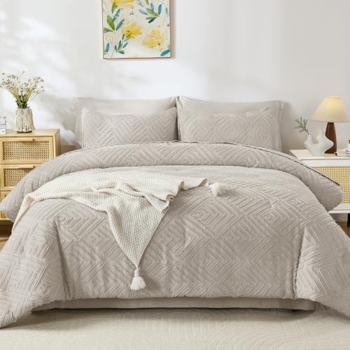 Image of Andency Oversized Queen Comforter Set 7 Piece Linen - Bed in a Bag Oversized Queen Boho Lightweight Fluffy Tufted Bedding Sets with Comforter, Sheets, Pillowcases & Shams