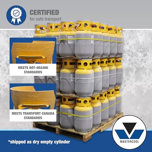 Mastercool 62010 30 lb Refrigerant Recovery Cylinder, DOT-Approved, 1/4" FL-M Connections, HP295 Steel, Yellow/Gray (No Refrigerant Included)