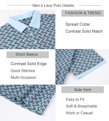 Alex Vando Mens Lace Polo Shirts Fashion Vibrant Short Sleeve Casual Shirts for Men
