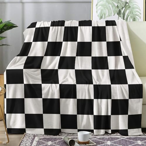 ZDABAOEC Kuscheldecke Flauschig Schwarz Weiß Kariert Decke, Fleecedecke 150x200, Sofadecke & Couchdecke, Weiche Kuschelige Wohndecke Blanket, XL...