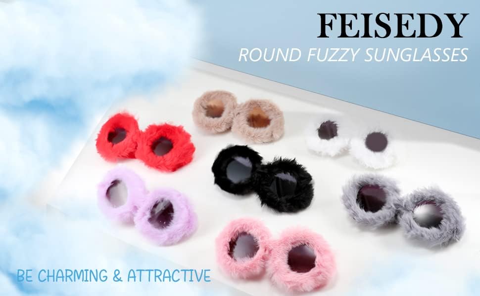 FEISEDY Women Plush Fuzzy Cat Eye Sunglasses Punk Soft Velvet Shades Ladies Handmade Party Masquerade Eyewear B2877 - Image 4