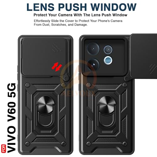 Image of Armor Bumper Back Cover Case for Vivo V60 / V60e / T4 Pro 5G | Rotating Camera Cover, Ring Holder & Kickstand | Heavy Duty & 360 Degree Protection Back Cover (Black)