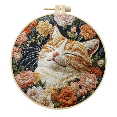 MSLSOZ Kits de broderie pour débutants et adultes - Chat mignon, convient pour décorations de festival et cadeaux, avec abri