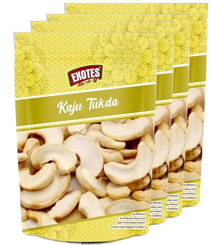 Image of Exotes Kaju Tukda (Cashew Broken) 1000 Grams (250gm X 4) | High Protein Cashew Kernels for Energy, Fiber and Immunity | Delicious Crunchy Nutritious Small Size Cashew Nuts | Tasty Chota Tukda Kaju for Kheer, Halwa and Biryani