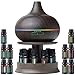 Ultimate Aromatherapy Diffuser & Essential Oil Set - Ultrasonic Diffuser & Top 10 Essential Oils - 300ml Diffuser w/ 4 Timer & 7 Ambient Light Settings - Therapeutic Essential Oils - Dark Oak w/Stand