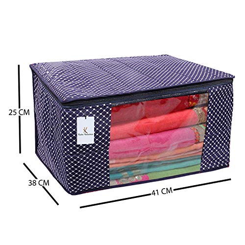 Image of Kuber Industries Cotton 2 Pieces Three Layer Quilted Extra Large Saree Cover (Blue)-CTKTC13481