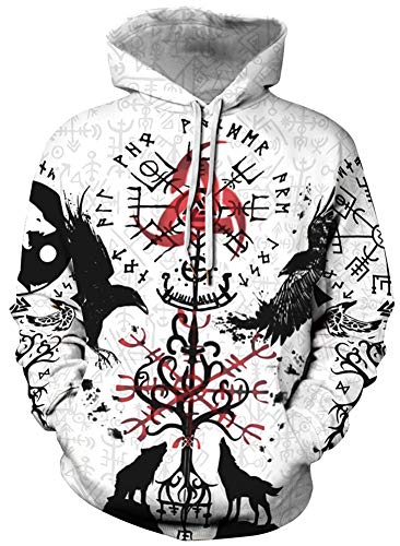 ENLACHIC Men's Viking Tattoo 3D Digital Print Hoodies Pullover Sweatshirt