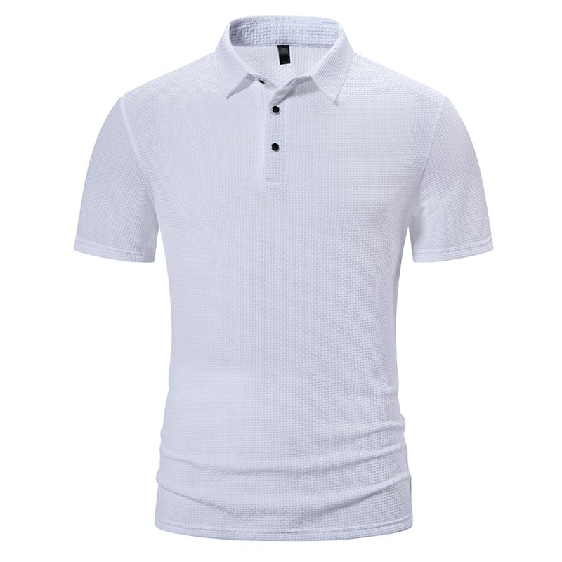 Men Summer Silk Short Sleeve T Shirt with Lapel Collar and Three Button Front Design-image-36