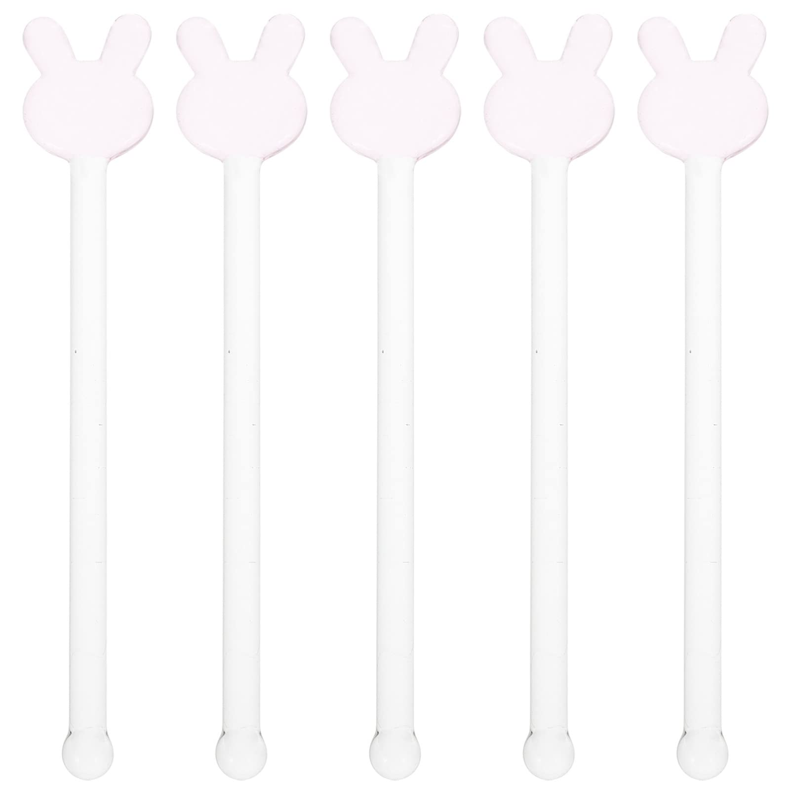 5pcs Office Stick Juices Beverage Stirrers Swizzle Picks Home Stirrer Moon Rod Head for Restaurant Top Cocktail of Spoon Novelty Bunny Decorative Ice Rabbit Coffee Stirring Mixing