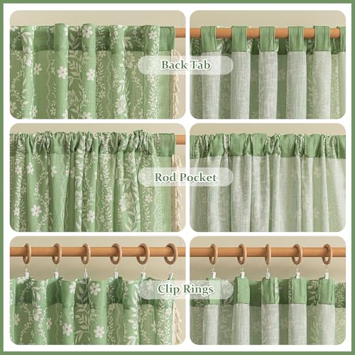 Image of MYSKY HOME Boho Floral Curtains 96 Inch Long for Living Room Sage Green