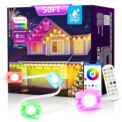 AHAWILL 50FT Permanent Outdoor RGB Lights with ...