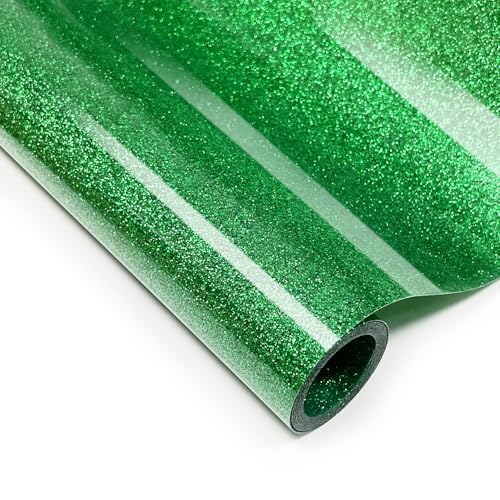 Image of Christmas Green Glitter HTV Heat Transfer Vinyl, 12 inch x 5ft lron on Vinyl, for T-Shirt Ironing, Vinyl HTV Easy to Cut and Weed, The Best Choice for DIY Creativity