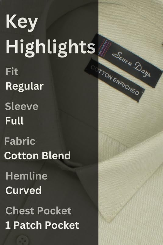 Image of 7-DAYS Men's Premium Formal Shirt - Cotton Blend, Regular Fit, Full Sleeve, with Pocket, Durable & Easy Care - Perfect for Office Wear