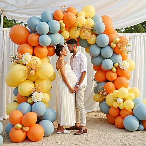 Image of Here Comes the Sun Balloon Garland Arch Kit,412pcs Different Sizes 18 12 10 5 Inch Here Comes the Son Balloon Arch Garland Kit for Boho Retro Here Comes the Son Baby Shower Decor