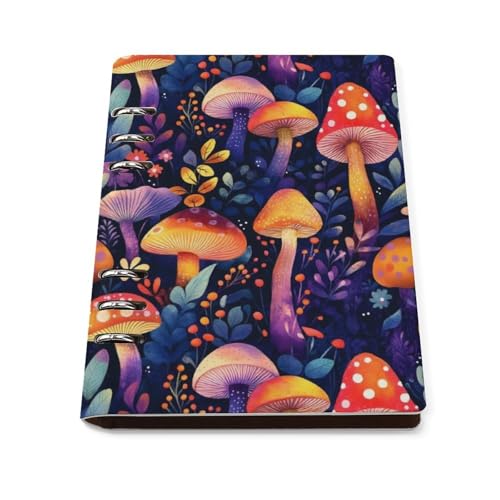 Carnet ligné A5 champignons colorés en cuir PU rechargeable de 90 pages pour l'école et le bureau