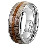 iTungsten 8mm Tungsten Carbide Rings for Men Women Wedding Bands Deer Antler Koa Wood Inlay Domed...