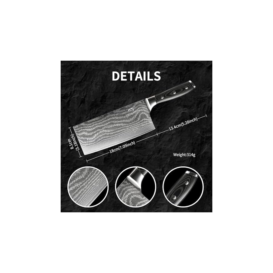 Damascus-Cleaver-Knife-7-Inch-Professional-Kitchen-Knife-with-Non-slip-Micarta-Wood-Ergonomic-Handle-All-Purpose-Chef-Knife-Meat-Cleaver-Vegetables-Chopping-Razor-Sharp-Lightweight Damascus Cleaver Knife, 7 Inch Professional Kitchen Knife with Non-slip Micarta Wood Ergonomic Handle, All Purpose Chef Knife Meat Cleaver Vegetables Chopping, Razor Sharp Lightweight