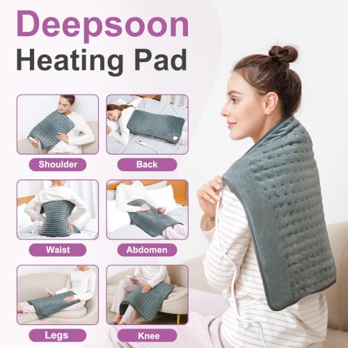 Image of Heating Pad,Electric Heating Pads,Heating Pad for Back,DimGray,24x20 Inch | Heating Pads for Shoulder,Neck,Abdomen,Knee,Arms,Legs,Heat Pad for Birthday Father Mother Gift Women Men,6 Heat Settings