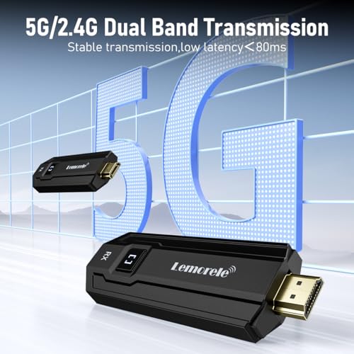 Image of Lemorele Wireless HDMI Transmitter and Receiver Kit Support 1080P@60Hz HD Transmit up to 164FT, Wireless HDMI Extender Plug and Play, Streaming Video Audio for Laptop, DSLR, PC, Projector, HDTV